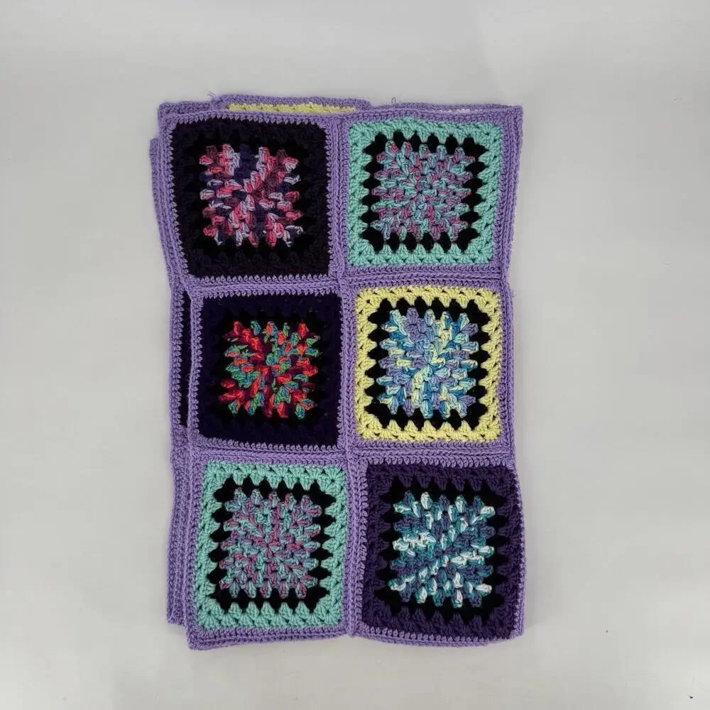 Vintage granny square purple blanket quilt throw 70s 80s 90s cottage 51x64